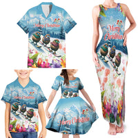 New Zealand Merry Christmas Family Matching Tank Maxi Dress and Hawaiian Shirt Kiwi Birds Snow Boarding-Vibrant Tropical Flower LT03 - Polynesian Pride