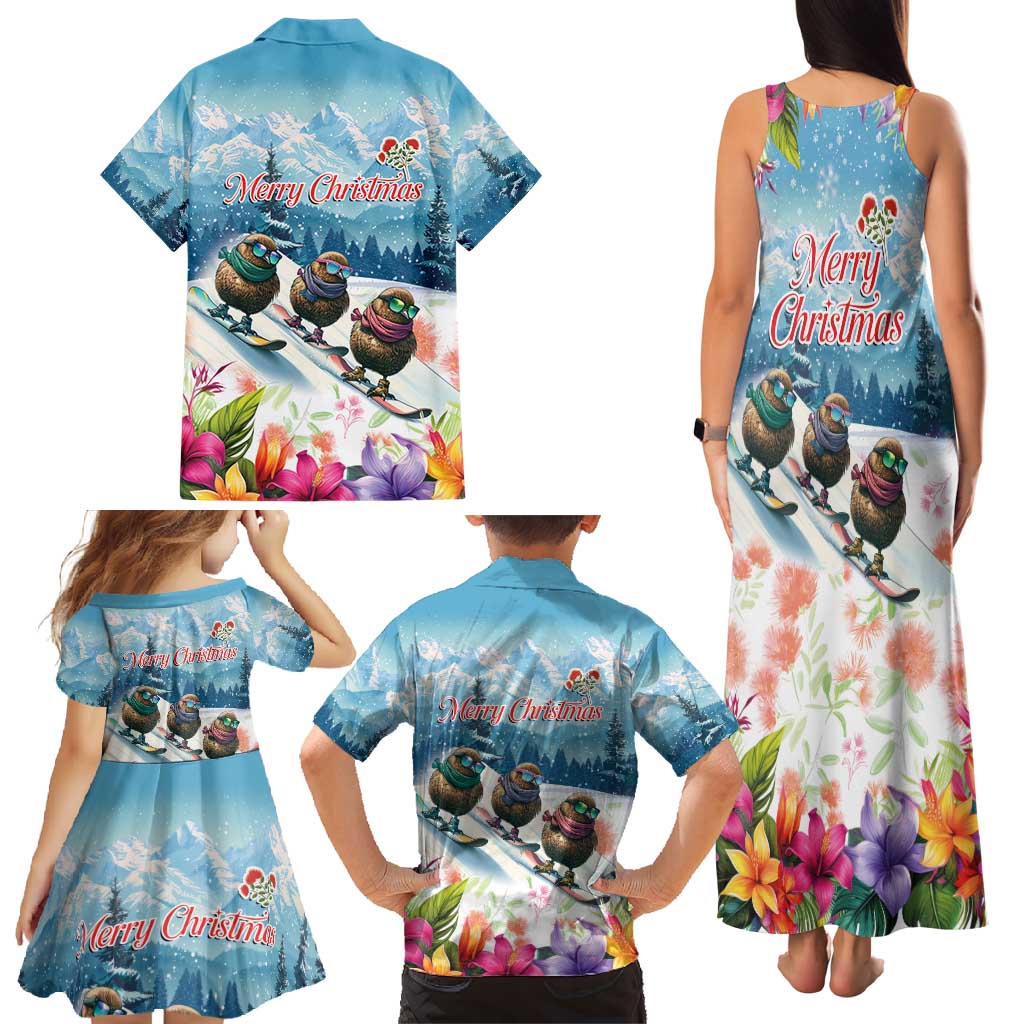 New Zealand Merry Christmas Family Matching Tank Maxi Dress and Hawaiian Shirt Kiwi Birds Snow Boarding-Vibrant Tropical Flower LT03 - Polynesian Pride