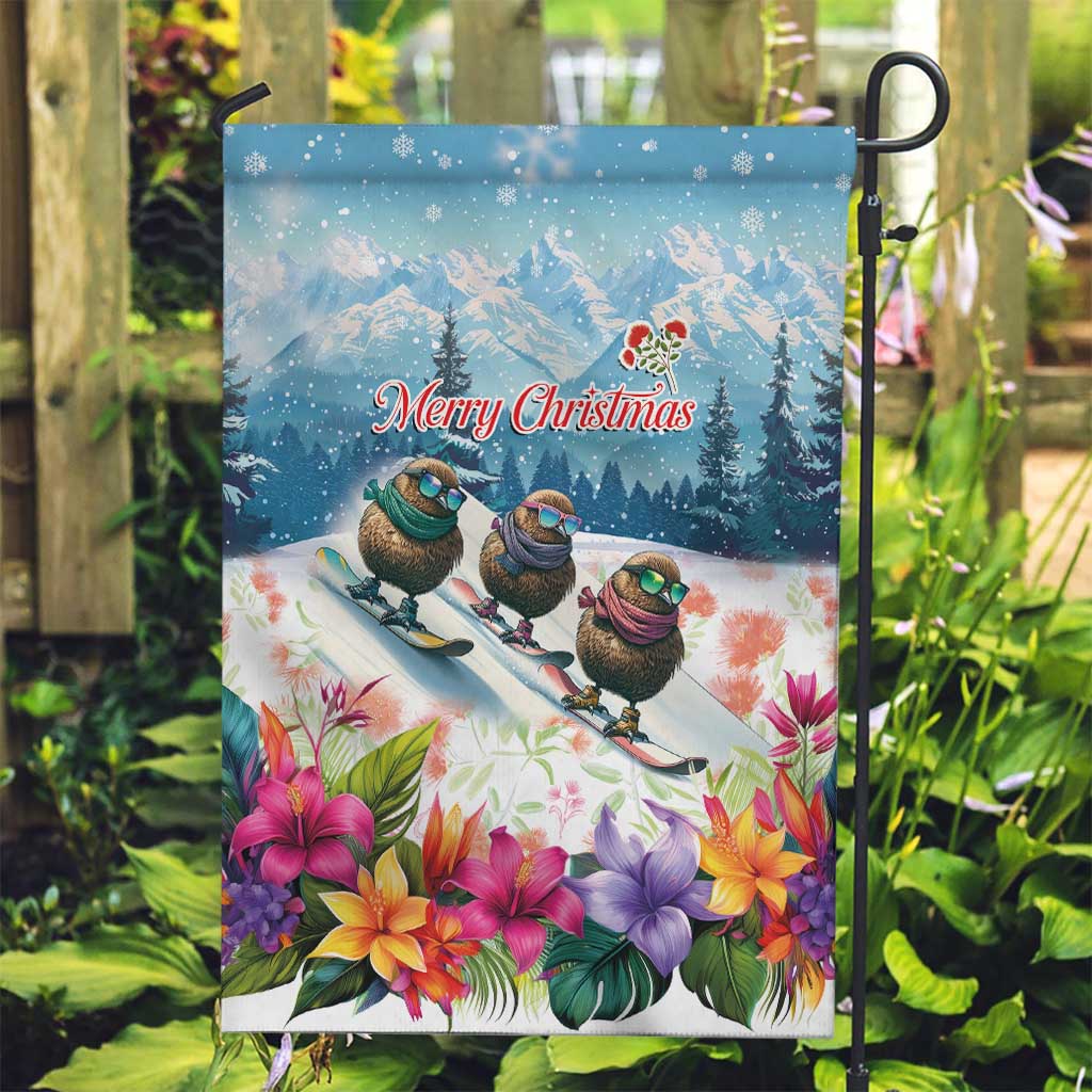 New Zealand Merry Christmas Garden Flag Kiwi Birds Snow Boarding-Vibrant Tropical Flower LT03 Garden Flag White - Polynesian Pride