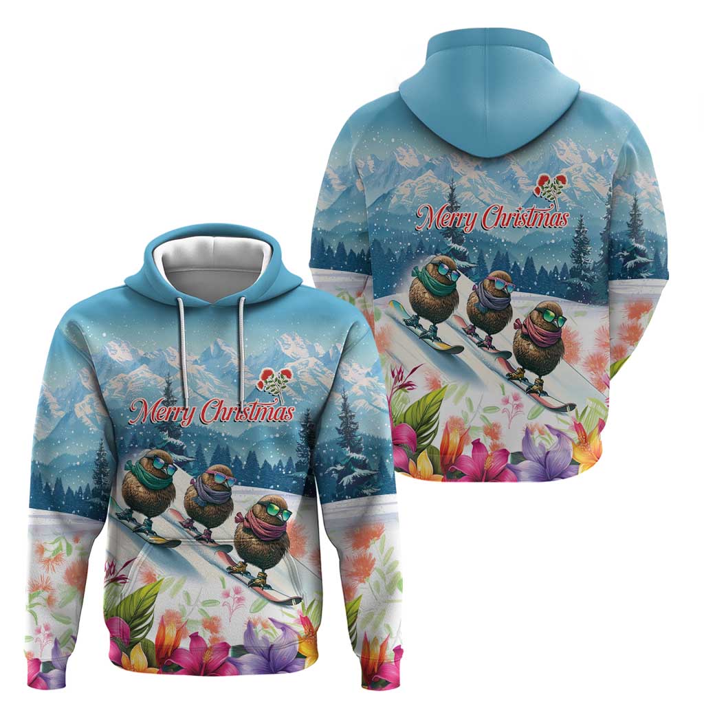 New Zealand Merry Christmas Hoodie Kiwi Birds Snow Boarding-Vibrant Tropical Flower LT03 - Polynesian Pride