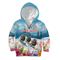 New Zealand Merry Christmas Kid Hoodie Kiwi Birds Snow Boarding-Vibrant Tropical Flower LT03 Zip Hoodie White - Polynesian Pride