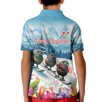 New Zealand Merry Christmas Kid Polo Shirt Kiwi Birds Snow Boarding-Vibrant Tropical Flower LT03 - Polynesian Pride