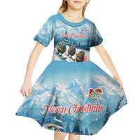 New Zealand Merry Christmas Kid Short Sleeve Dress Kiwi Birds Snow Boarding-Vibrant Tropical Flower LT03 - Polynesian Pride