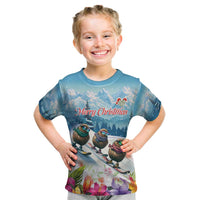 New Zealand Merry Christmas Kid T Shirt Kiwi Birds Snow Boarding-Vibrant Tropical Flower LT03 White - Polynesian Pride