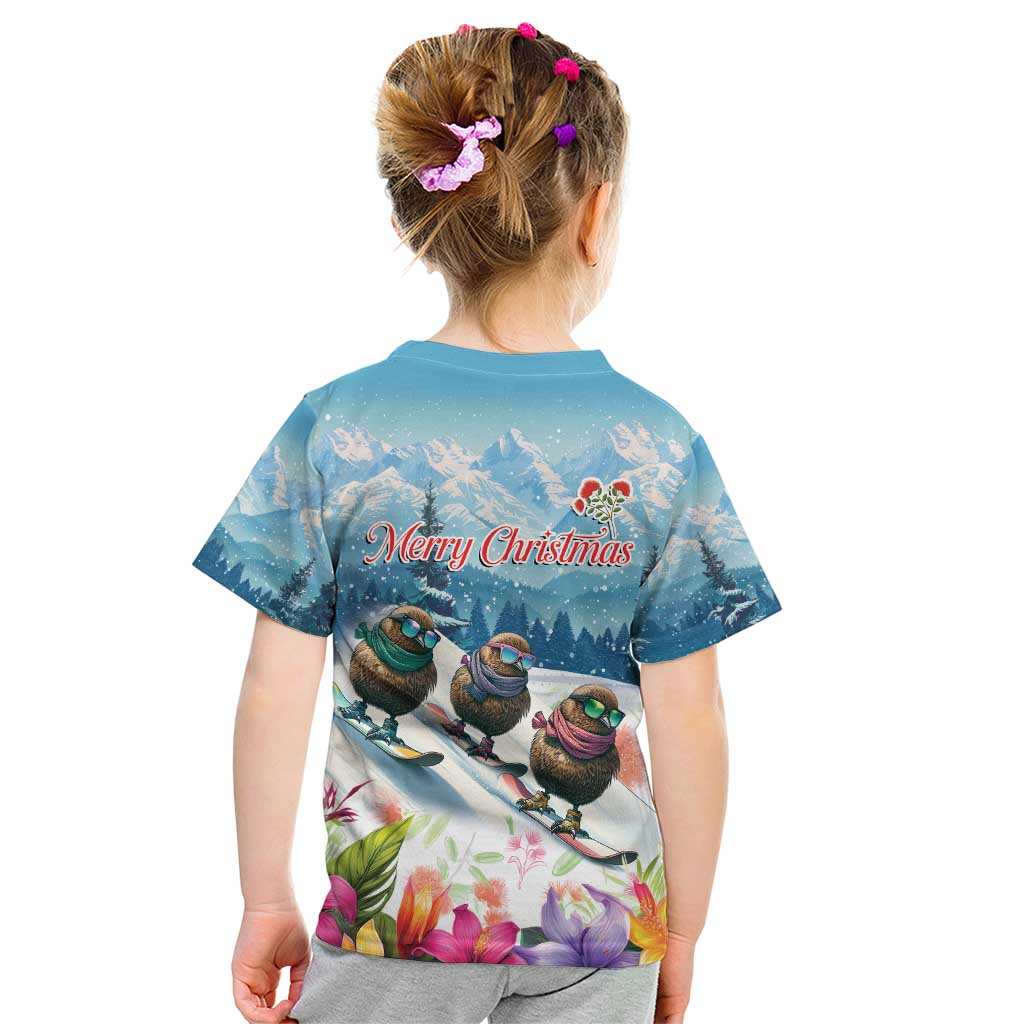 New Zealand Merry Christmas Kid T Shirt Kiwi Birds Snow Boarding-Vibrant Tropical Flower LT03 - Polynesian Pride
