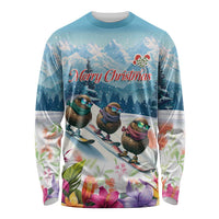 New Zealand Merry Christmas Long Sleeve Shirt Kiwi Birds Snow Boarding-Vibrant Tropical Flower LT03 Unisex White - Polynesian Pride
