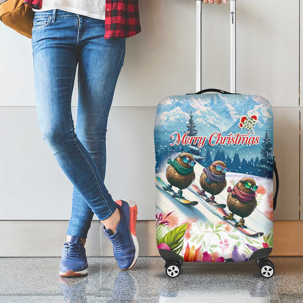 New Zealand Merry Christmas Luggage Cover Kiwi Birds Snow Boarding-Vibrant Tropical Flower LT03 - Polynesian Pride