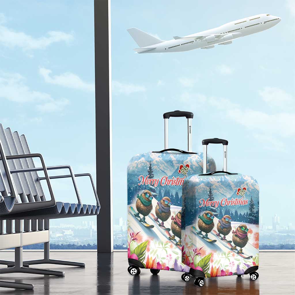 New Zealand Merry Christmas Luggage Cover Kiwi Birds Snow Boarding-Vibrant Tropical Flower LT03 - Polynesian Pride