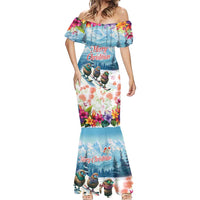 New Zealand Merry Christmas Mermaid Dress Kiwi Birds Snow Boarding-Vibrant Tropical Flower LT03 - Polynesian Pride