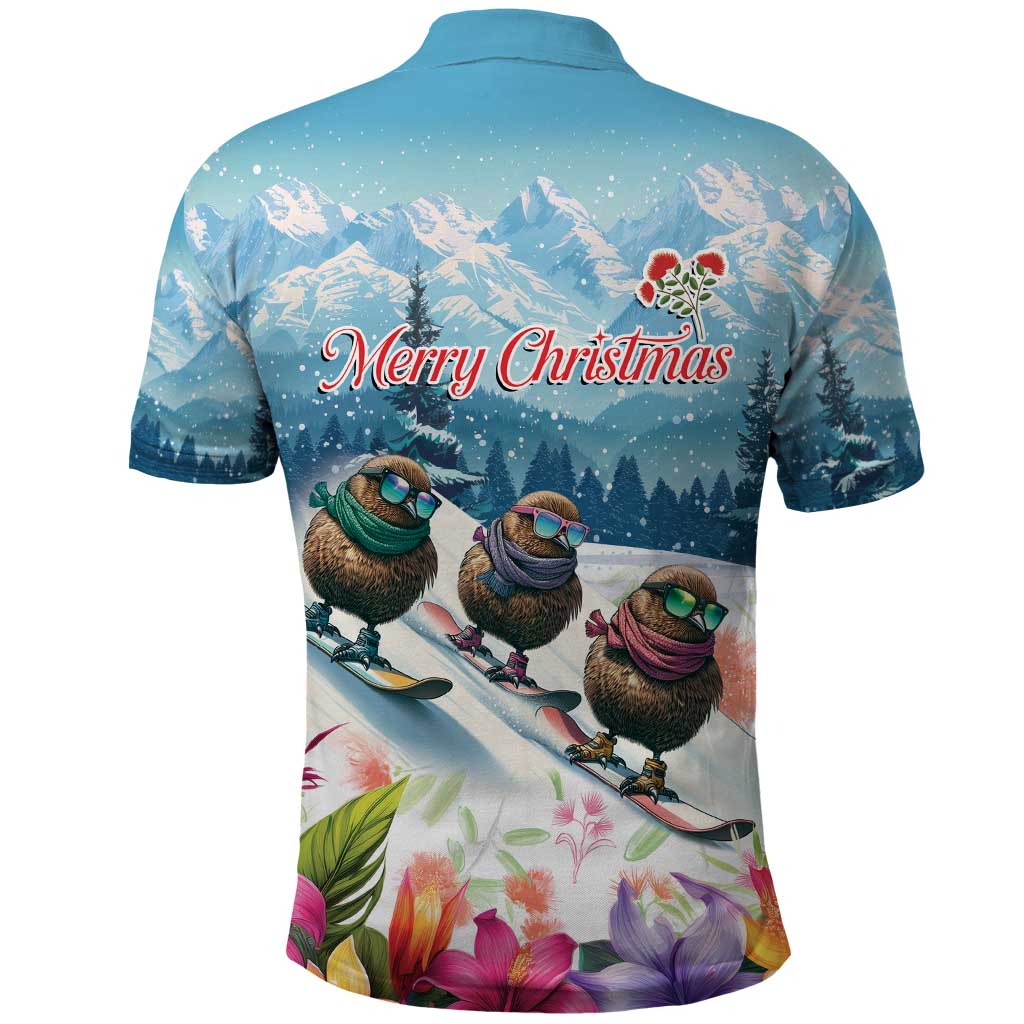 New Zealand Merry Christmas Polo Shirt Kiwi Birds Snow Boarding-Vibrant Tropical Flower LT03 - Polynesian Pride
