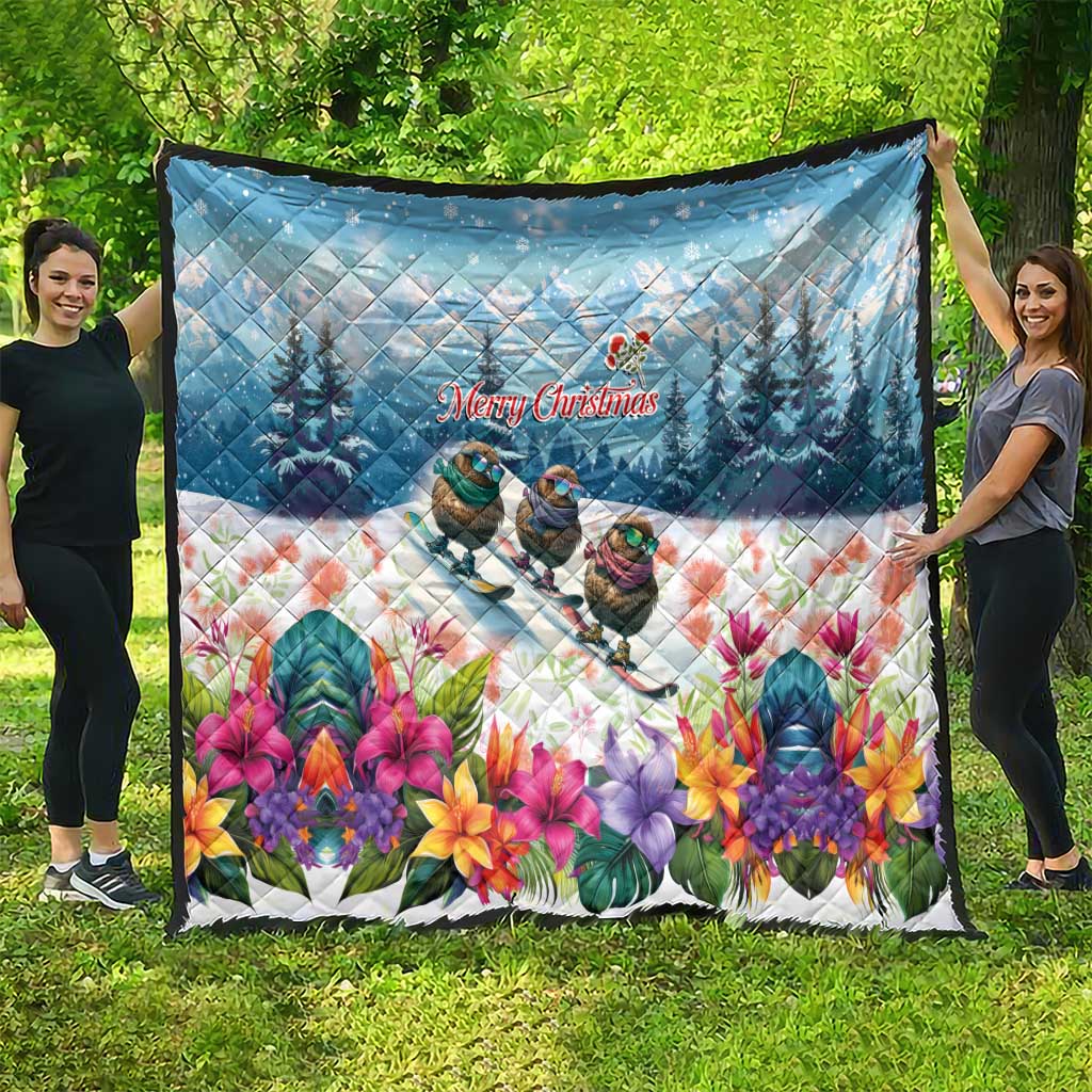New Zealand Merry Christmas Quilt Kiwi Birds Snow Boarding-Vibrant Tropical Flower - Polynesian Pride