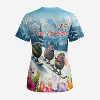 New Zealand Merry Christmas Scrub Top Kiwi Birds Snow Boarding-Vibrant Tropical Flower - Polynesian Pride