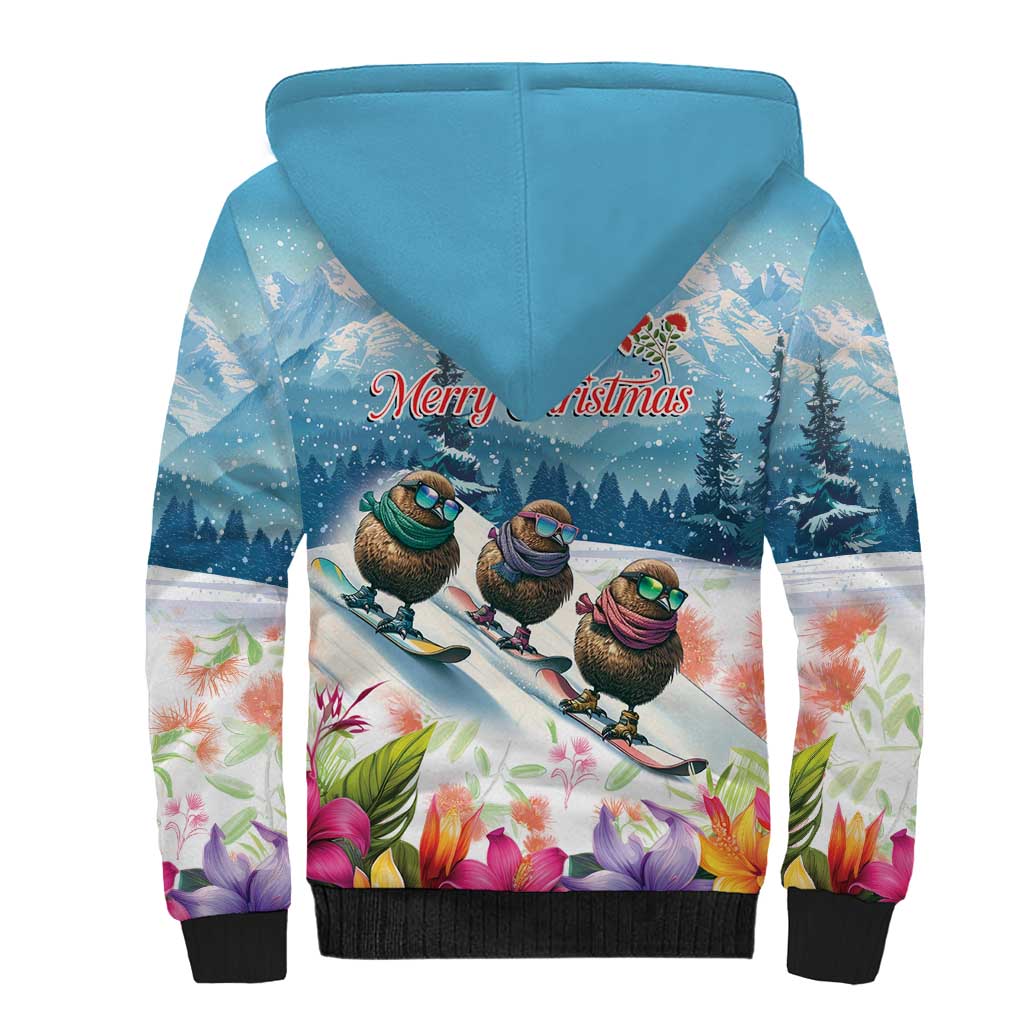 New Zealand Merry Christmas Sherpa Hoodie Kiwi Birds Snow Boarding-Vibrant Tropical Flower LT03 - Polynesian Pride