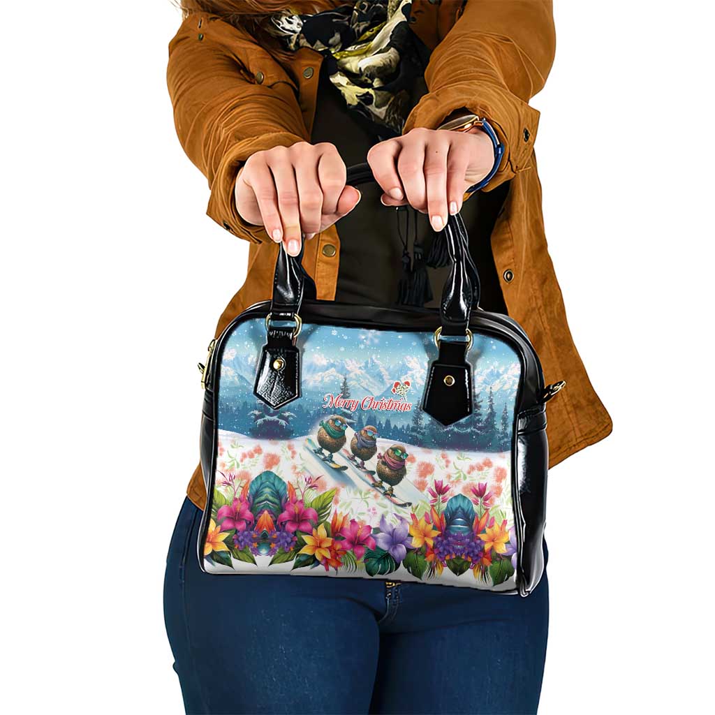 New Zealand Merry Christmas Shoulder Handbag Kiwi Birds Snow Boarding-Vibrant Tropical Flower - Polynesian Pride