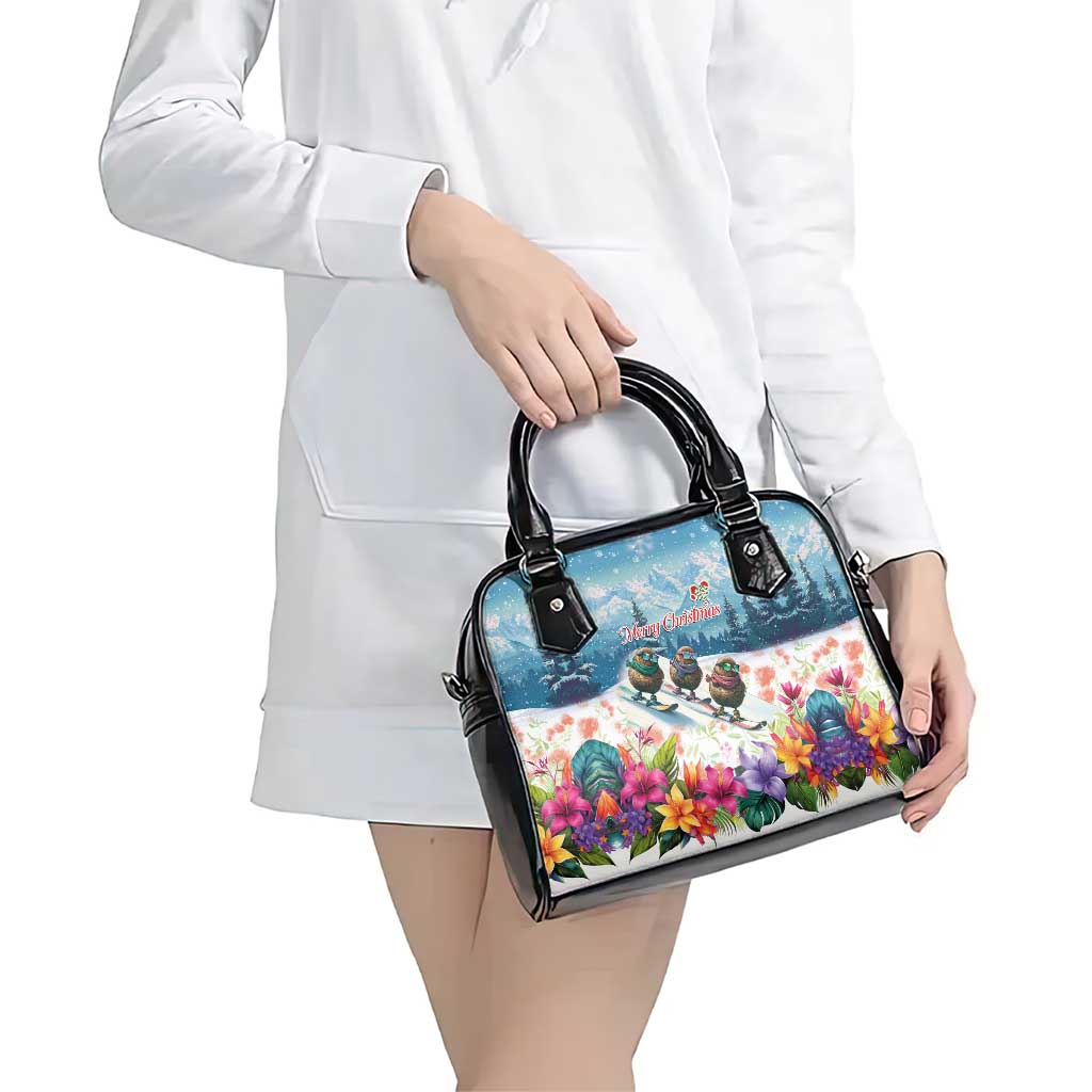 New Zealand Merry Christmas Shoulder Handbag Kiwi Birds Snow Boarding-Vibrant Tropical Flower - Polynesian Pride