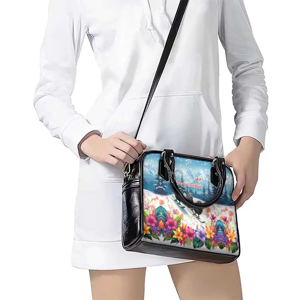 New Zealand Merry Christmas Shoulder Handbag Kiwi Birds Snow Boarding-Vibrant Tropical Flower - Polynesian Pride