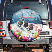 New Zealand Merry Christmas Spare Tire Cover Kiwi Birds Snow Boarding-Vibrant Tropical Flower LT03 White - Polynesian Pride