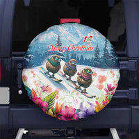 New Zealand Merry Christmas Spare Tire Cover Kiwi Birds Snow Boarding-Vibrant Tropical Flower LT03 No hole White - Polynesian Pride