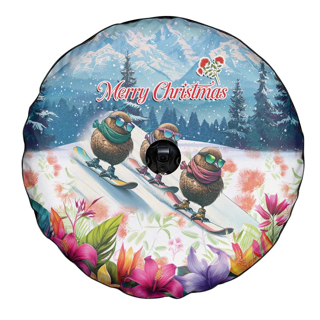 New Zealand Merry Christmas Spare Tire Cover Kiwi Birds Snow Boarding-Vibrant Tropical Flower LT03 - Polynesian Pride