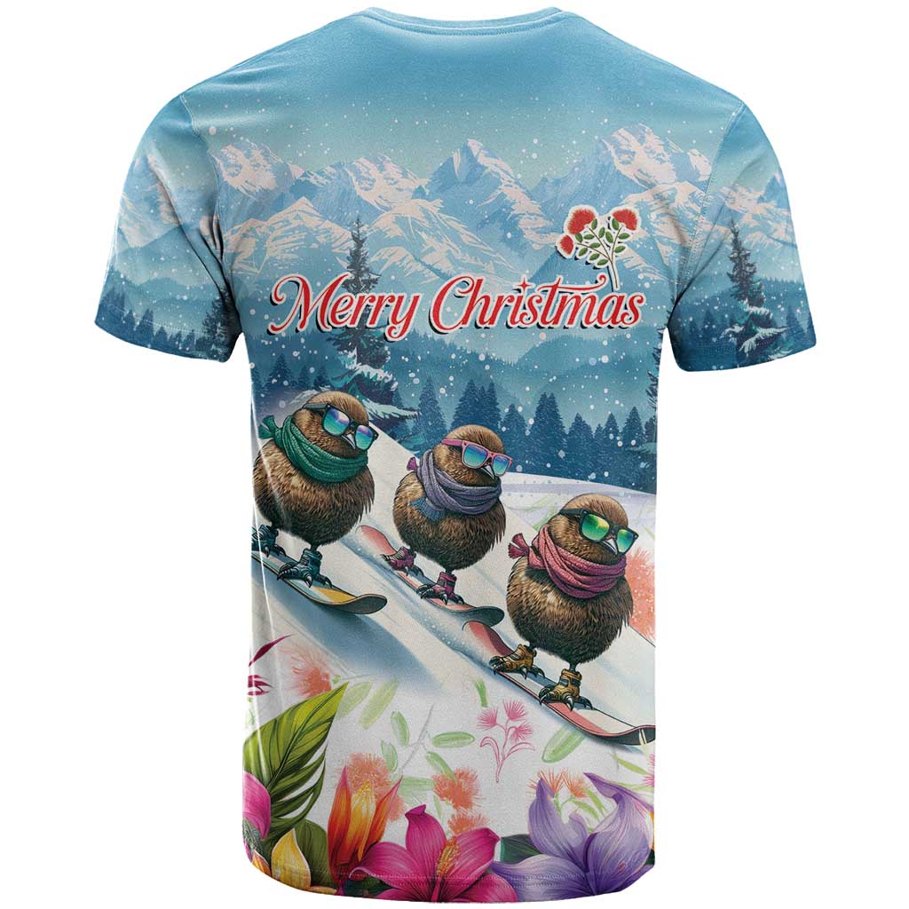 New Zealand Merry Christmas T Shirt Kiwi Birds Snow Boarding-Vibrant Tropical Flower LT03 - Polynesian Pride