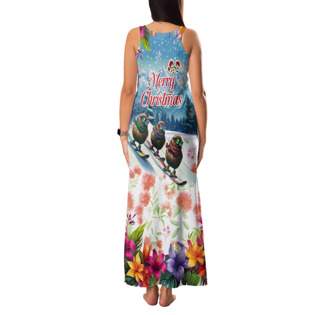 New Zealand Merry Christmas Tank Maxi Dress Kiwi Birds Snow Boarding-Vibrant Tropical Flower LT03 - Polynesian Pride