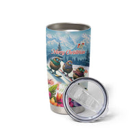 New Zealand Merry Christmas Tumbler Cup Kiwi Birds Snow Boarding-Vibrant Tropical Flower LT03 - Polynesian Pride