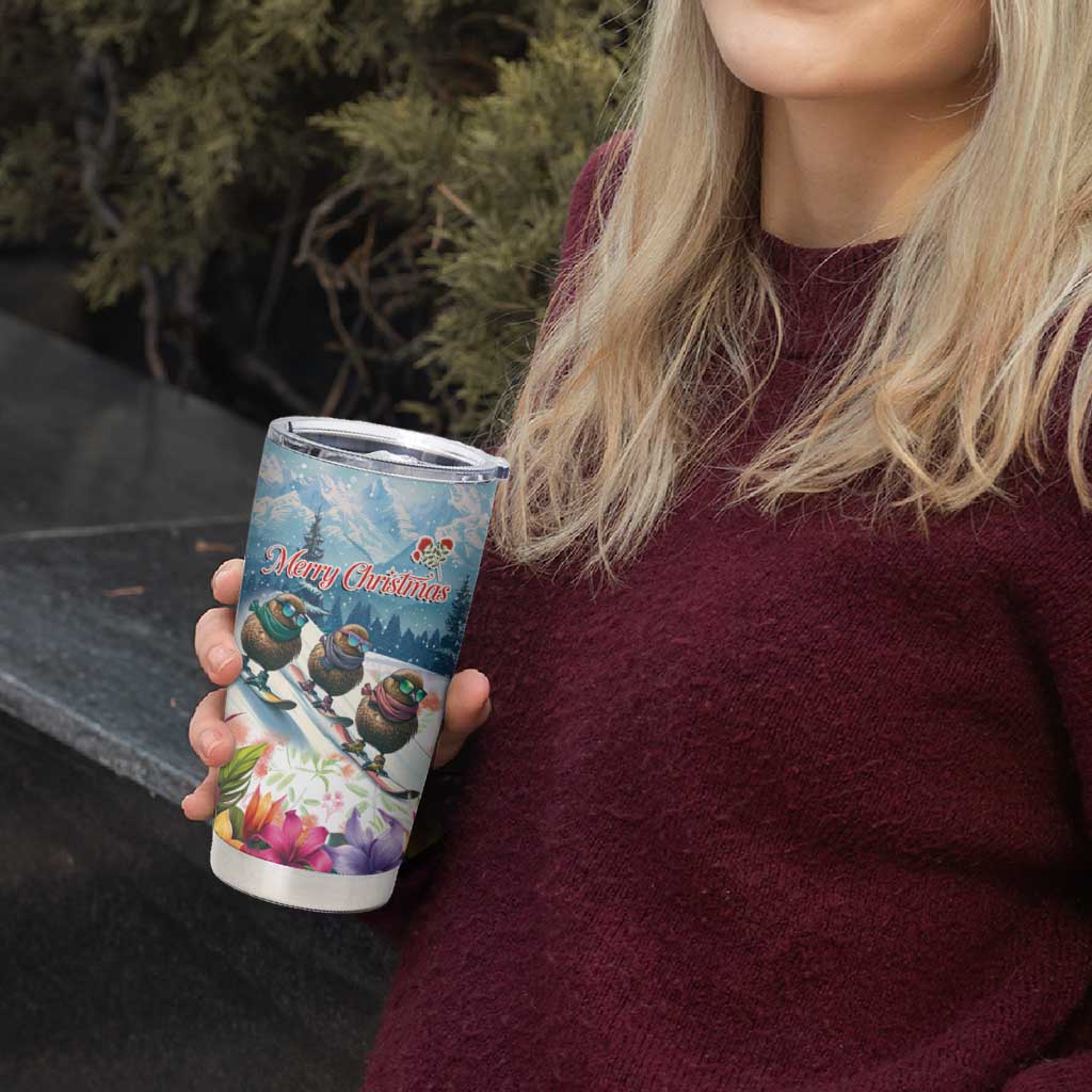 New Zealand Merry Christmas Tumbler Cup Kiwi Birds Snow Boarding-Vibrant Tropical Flower LT03 - Polynesian Pride