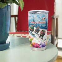 New Zealand Merry Christmas Tumbler Cup Kiwi Birds Snow Boarding-Vibrant Tropical Flower LT03 - Polynesian Pride