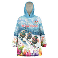 New Zealand Merry Christmas Wearable Blanket Hoodie Kiwi Birds Snow Boarding-Vibrant Tropical Flower LT03 One Size White - Polynesian Pride