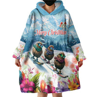 New Zealand Merry Christmas Wearable Blanket Hoodie Kiwi Birds Snow Boarding-Vibrant Tropical Flower LT03 - Polynesian Pride