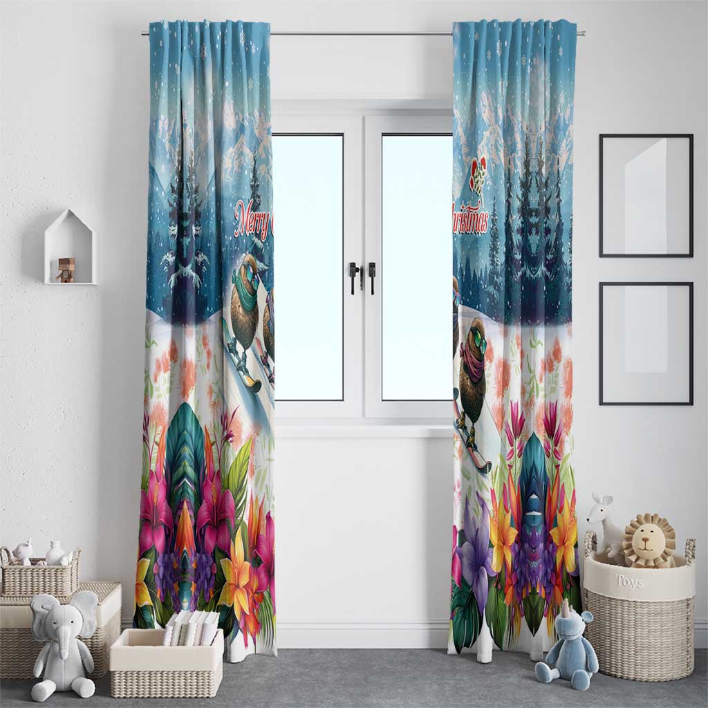 New Zealand Merry Christmas Window Curtain Kiwi Birds Snow Boarding-Vibrant Tropical Flower - Polynesian Pride