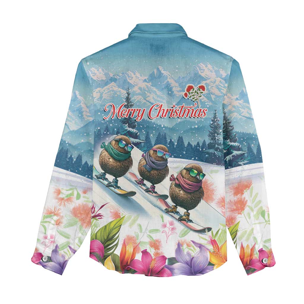 New Zealand Merry Christmas Women Casual Shirt Kiwi Birds Snow Boarding-Vibrant Tropical Flower LT03 - Polynesian Pride