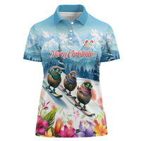 New Zealand Merry Christmas Women Polo Shirt Kiwi Birds Snow Boarding-Vibrant Tropical Flower LT03 Female White - Polynesian Pride