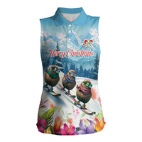 New Zealand Merry Christmas Women Sleeveless Polo Shirt Kiwi Birds Snow Boarding-Vibrant Tropical Flower LT03 Female White - Polynesian Pride