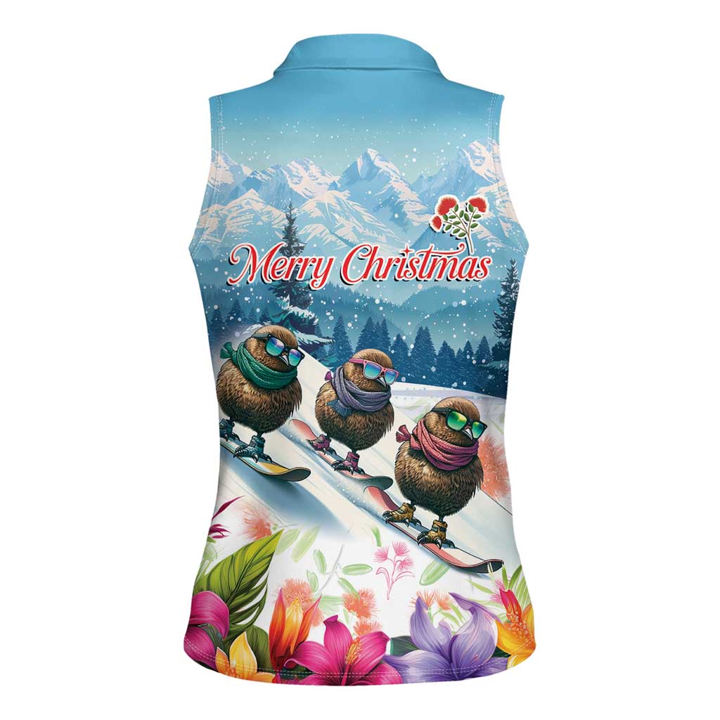 New Zealand Merry Christmas Women Sleeveless Polo Shirt Kiwi Birds Snow Boarding-Vibrant Tropical Flower LT03 - Polynesian Pride
