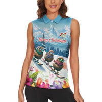 New Zealand Merry Christmas Women Sleeveless Polo Shirt Kiwi Birds Snow Boarding-Vibrant Tropical Flower LT03 - Polynesian Pride