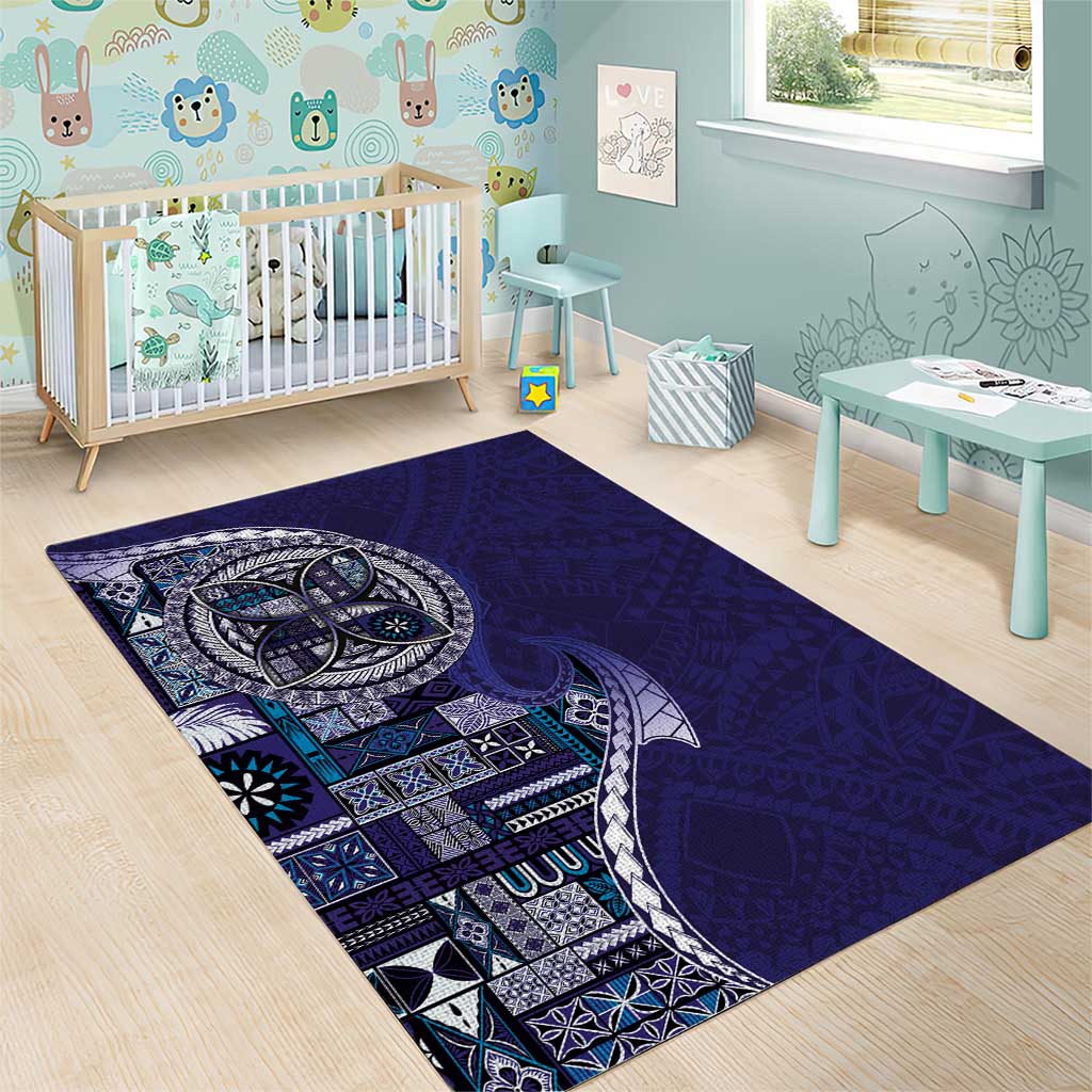 Samoan Siapo Art Tattoo Polynesian Pattern Area Rug Navy Color - Polynesian Pride