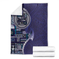 Samoan Siapo Art Tattoo Polynesian Pattern Blanket Navy Color - Polynesian Pride