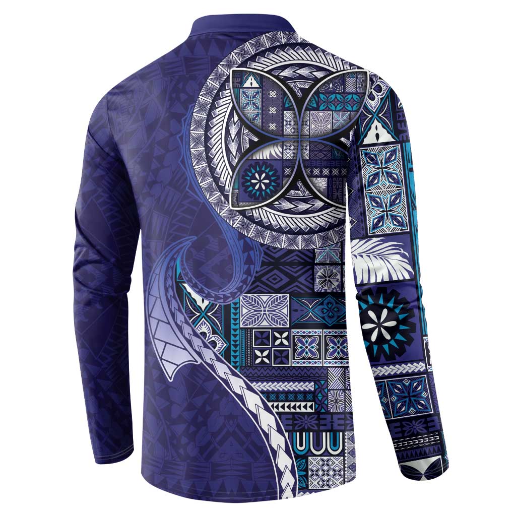 Samoan Siapo Art Tattoo Polynesian Pattern Button Sweatshirt Navy Color - Polynesian Pride