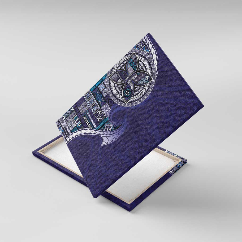 Samoan Siapo Art Tattoo Polynesian Pattern Canvas Wall Art Navy Color - Polynesian Pride