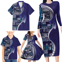 Samoan Siapo Art Tattoo Polynesian Pattern Family Matching Long Sleeve Bodycon Dress and Hawaiian Shirt Navy Color LT03 - Polynesian Pride