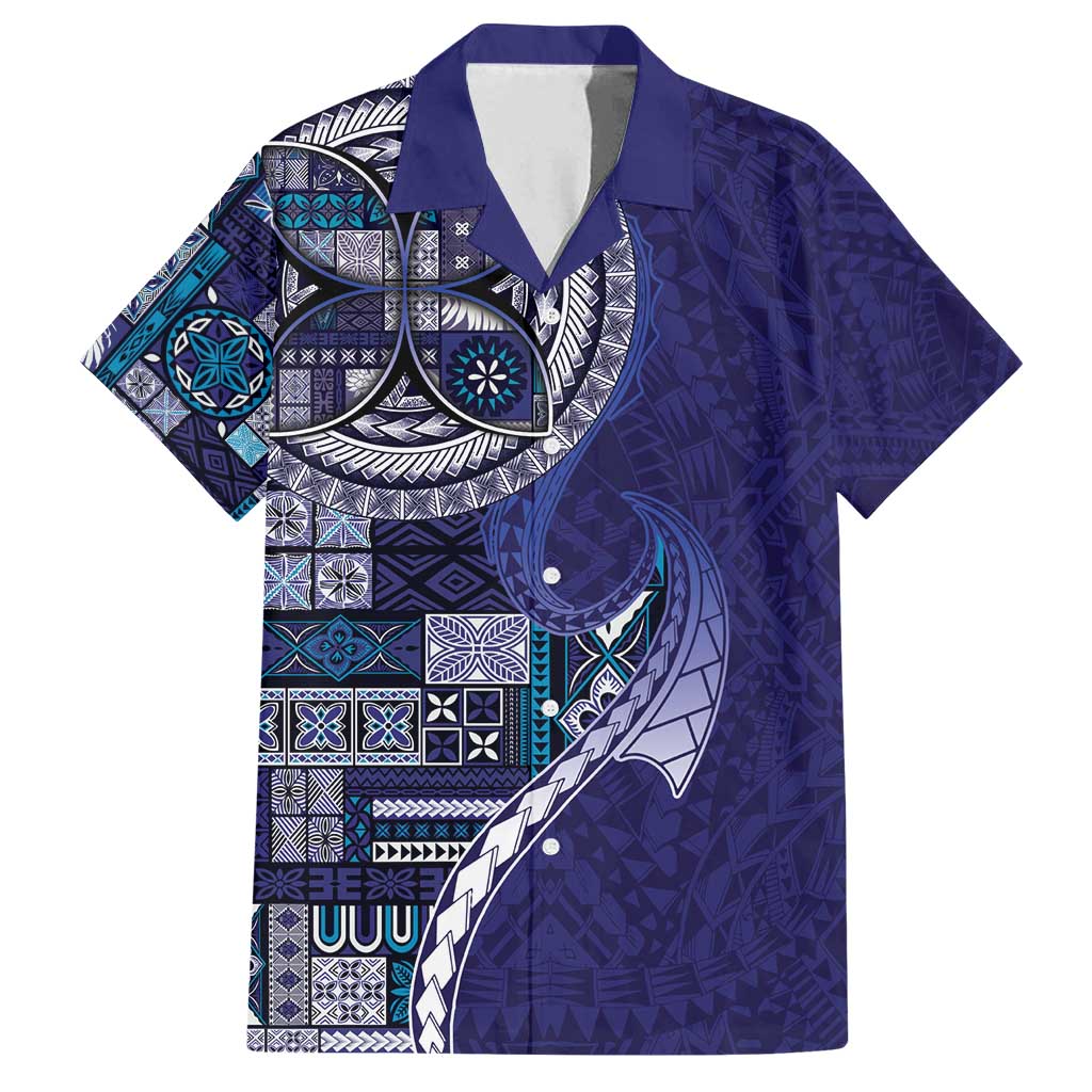 Samoan Siapo Art Tattoo Polynesian Pattern Family Matching Long Sleeve Bodycon Dress and Hawaiian Shirt Navy Color LT03 Dad's Shirt - Short Sleeve Navy - Polynesian Pride