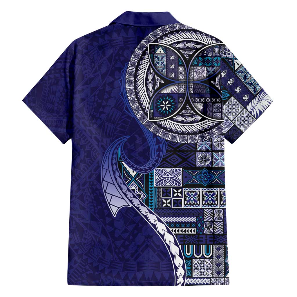 Samoan Siapo Art Tattoo Polynesian Pattern Family Matching Long Sleeve Bodycon Dress and Hawaiian Shirt Navy Color LT03 - Polynesian Pride
