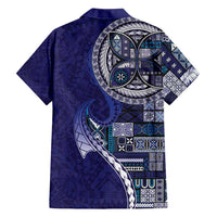 Samoan Siapo Art Tattoo Polynesian Pattern Family Matching Long Sleeve Bodycon Dress and Hawaiian Shirt Navy Color LT03 - Polynesian Pride