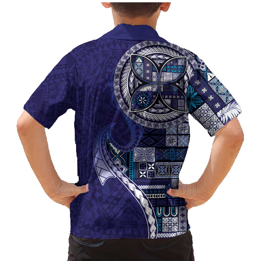 Samoan Siapo Art Tattoo Polynesian Pattern Family Matching Mermaid Dress and Hawaiian Shirt Navy Color LT03 - Polynesian Pride