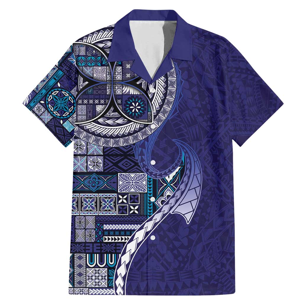 Samoan Siapo Art Tattoo Polynesian Pattern Family Matching Mermaid Dress and Hawaiian Shirt Navy Color LT03 Dad's Shirt - Short Sleeve Navy - Polynesian Pride