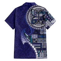 Samoan Siapo Art Tattoo Polynesian Pattern Family Matching Short Sleeve Bodycon Dress and Hawaiian Shirt Navy Color LT03 - Polynesian Pride
