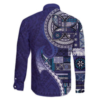 Samoan Siapo Art Tattoo Polynesian Pattern Family Matching Summer Maxi Dress and Hawaiian Shirt Navy Color - Polynesian Pride