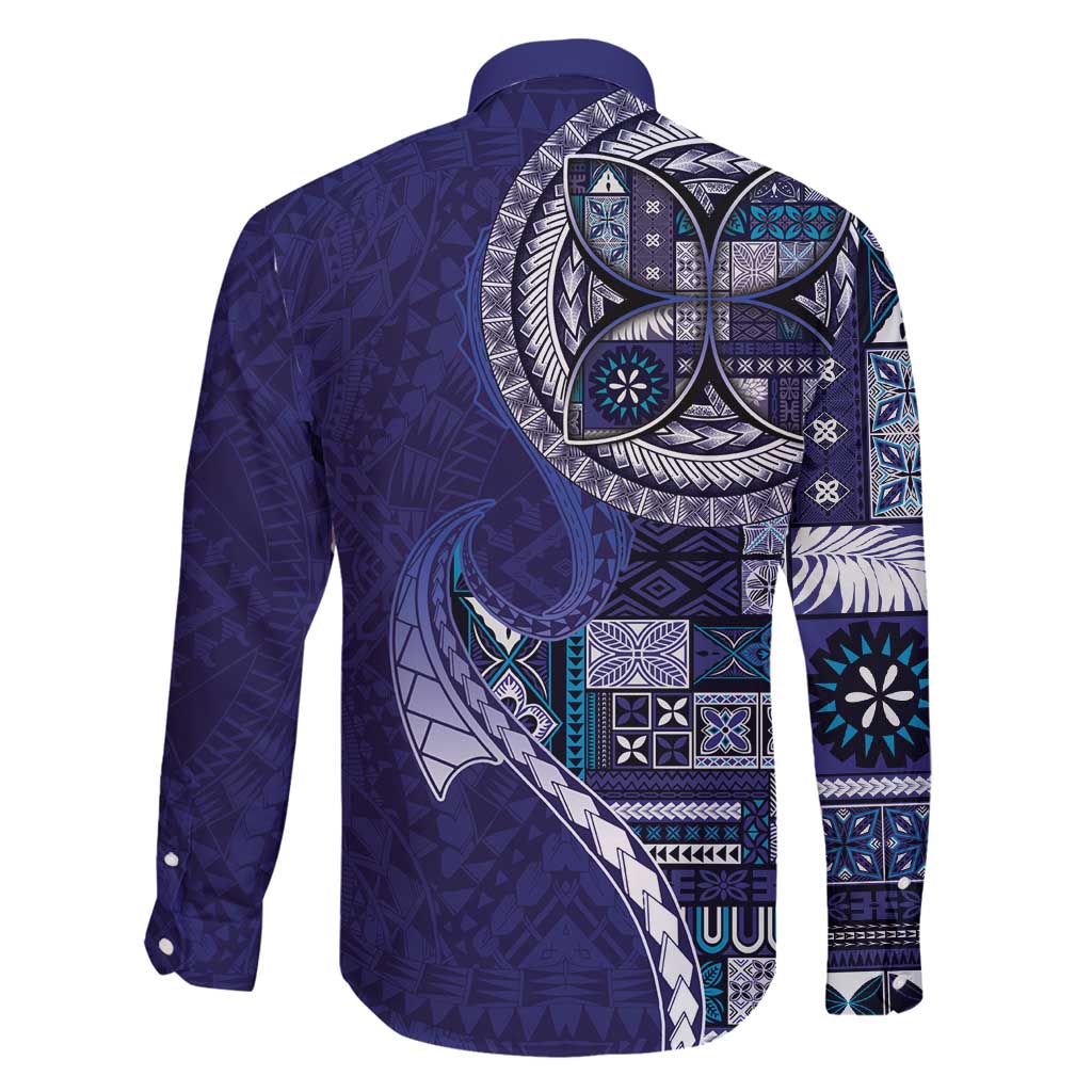 Samoan Siapo Art Tattoo Polynesian Pattern Family Matching Tank Maxi Dress and Hawaiian Shirt Navy Color - Polynesian Pride