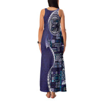 Samoan Siapo Art Tattoo Polynesian Pattern Family Matching Tank Maxi Dress and Hawaiian Shirt Navy Color - Polynesian Pride